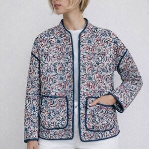 7 for All Mankind Quilted Floral Jacket Coat in Blues and Pinks